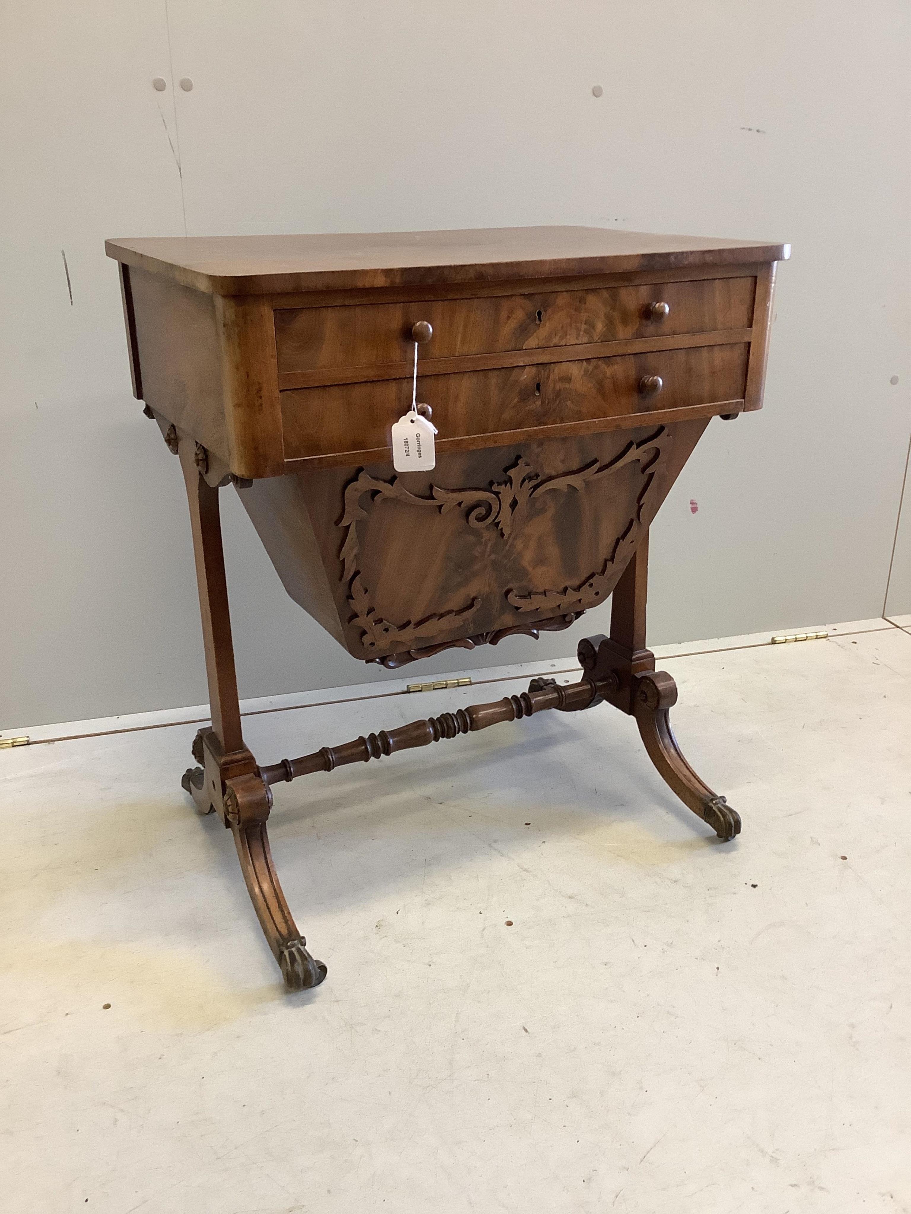 A Regency mahogany work table, width 61cm, depth 44cm, height 72cm